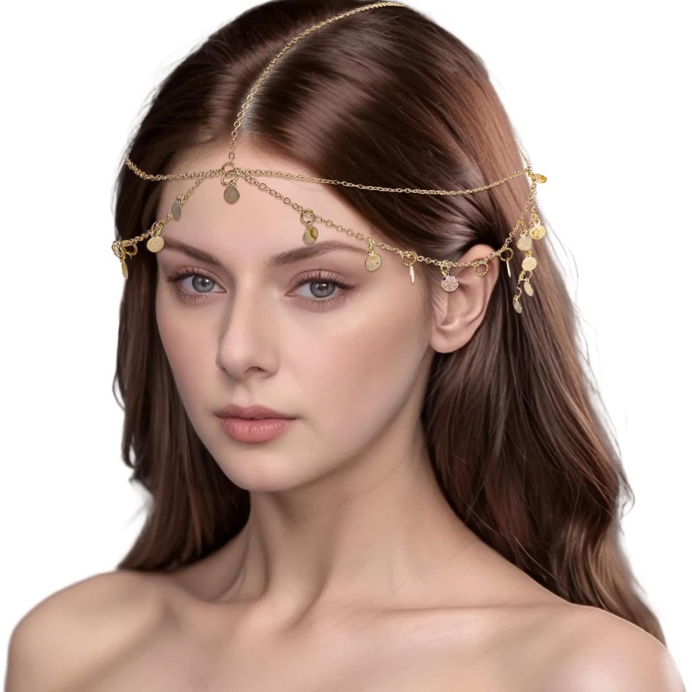 Wonen’s Gorgeous Bohemian Sequins Gold Chain Headpiece with Coin Charms NWT